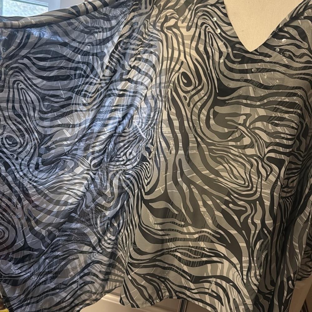 Zebra Print V-Neck Poncho Top - Picture 4 of 8